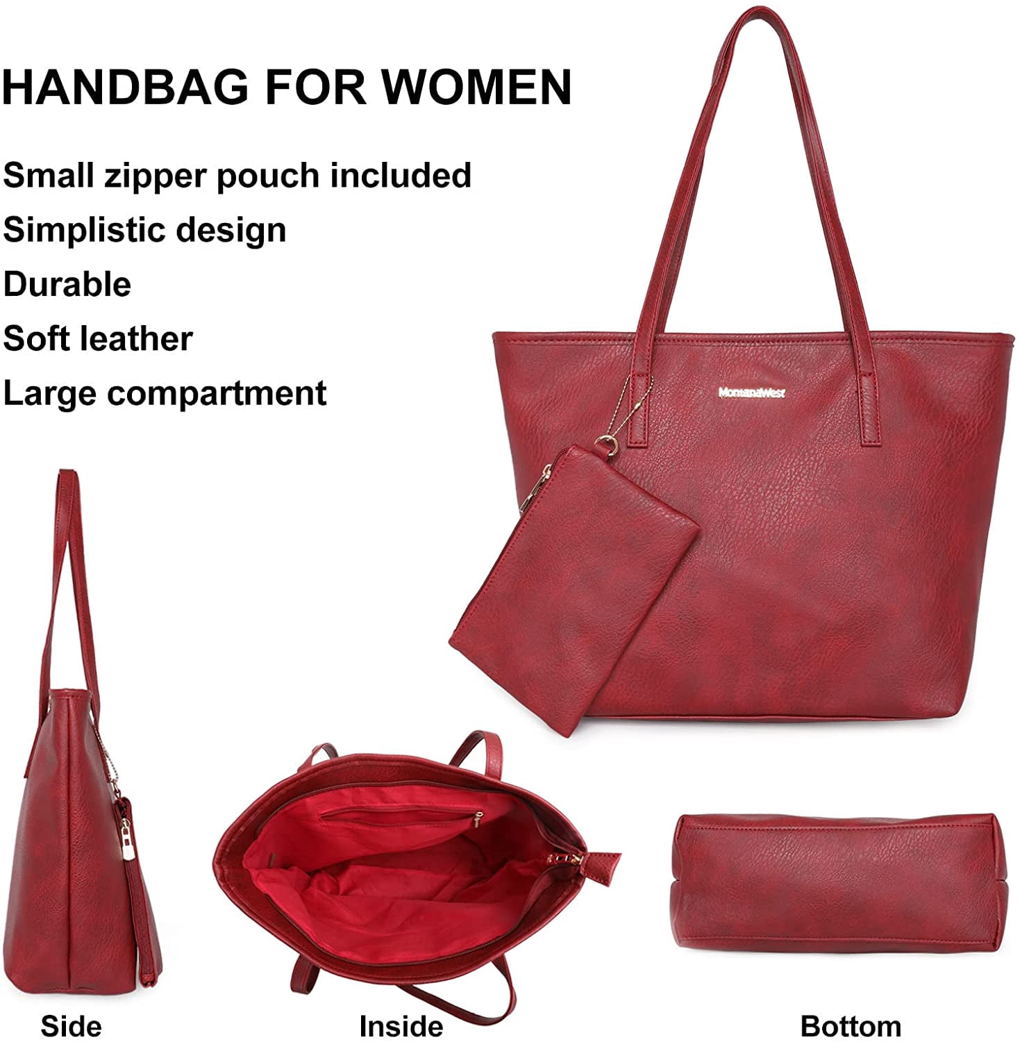 Montana West Tote Bags Vegan Leather Purses and Handbags for Women Top Handle Ladies Shoulder Bags, Red
