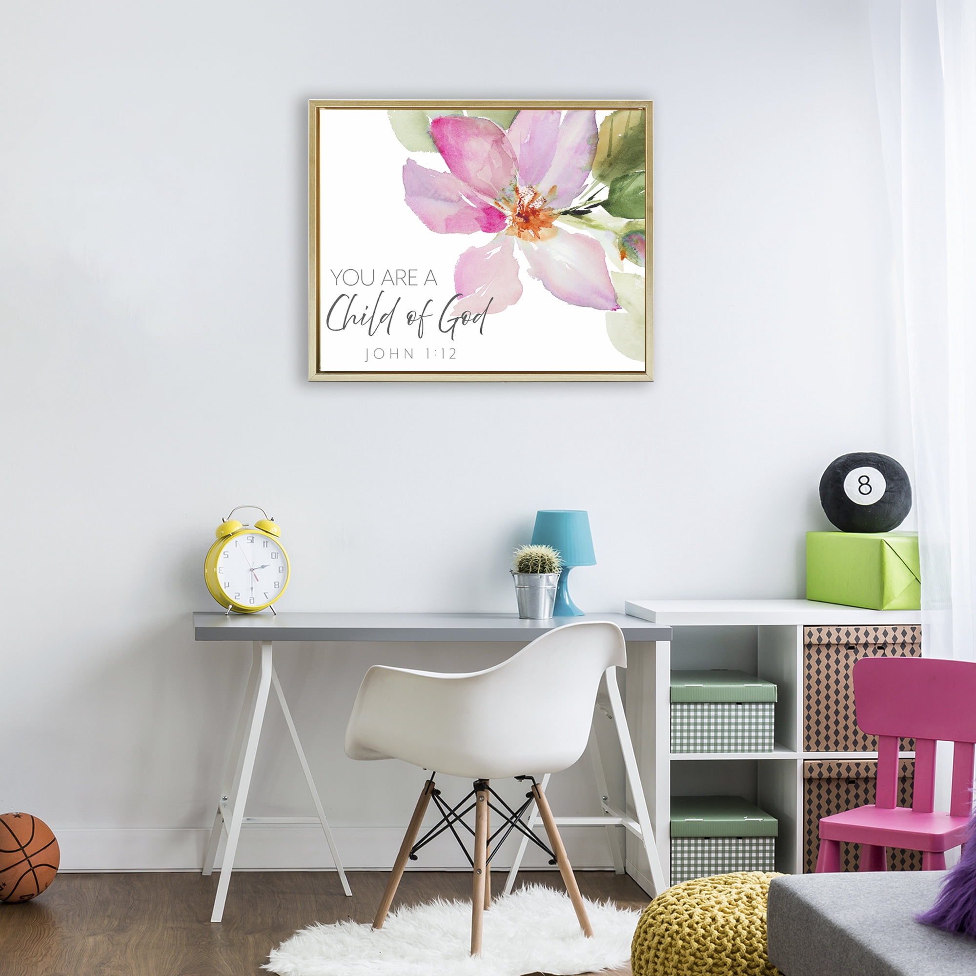 Stupell Industries Child Of God Pink Flower Gold Framed Floater Canvas Wall Art, design by Lanie Loreth