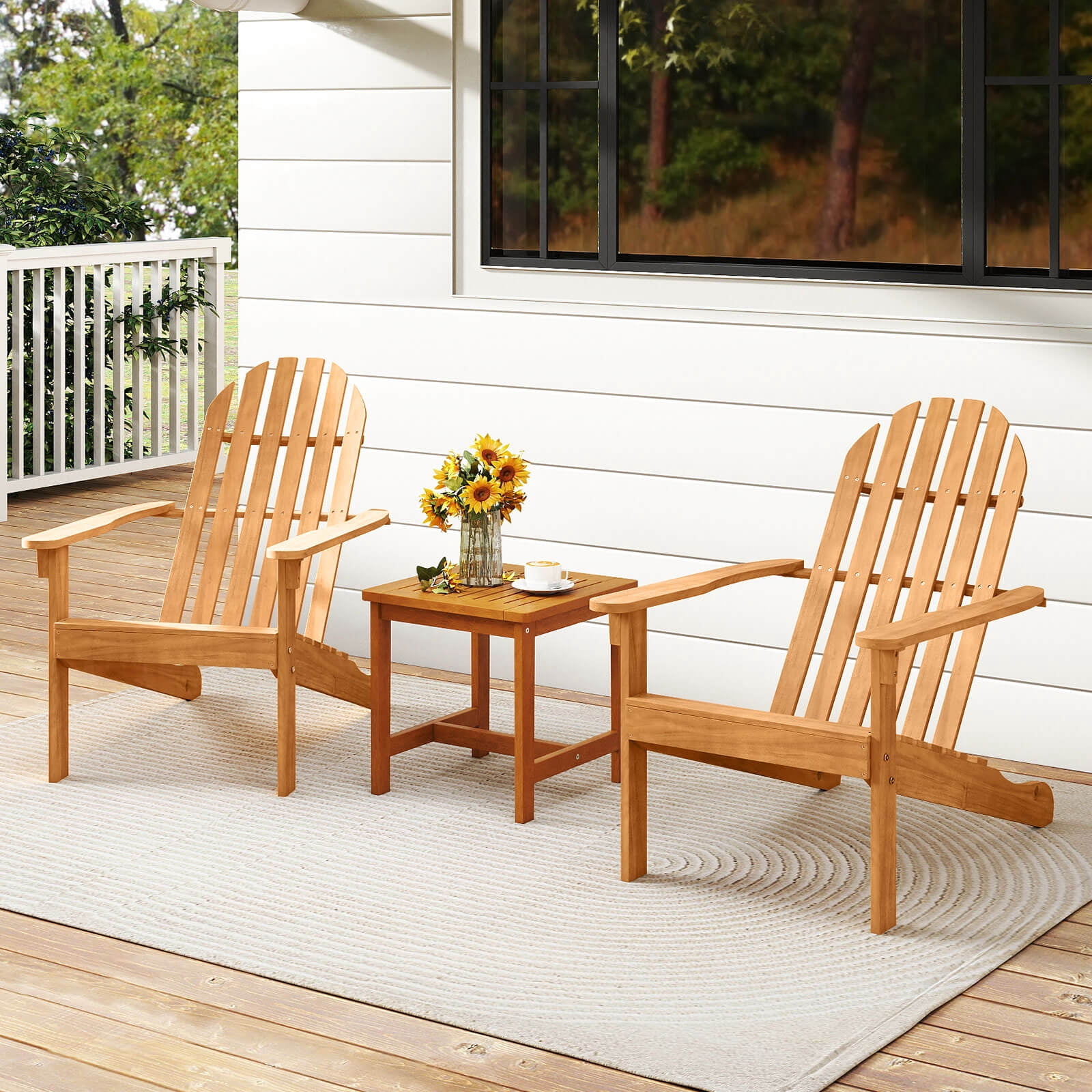 Costway 1 PCS Patio Adirondack Chair with Inclined Seat High Backrest for Porch Backyard Poolside