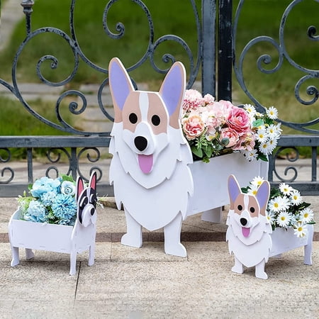 FMADE Garden Flower Pot Dog Planter, Corgi Garden Pots - Cute Animal PVC Flower Planter for Garden Home Decor (Corgi White)