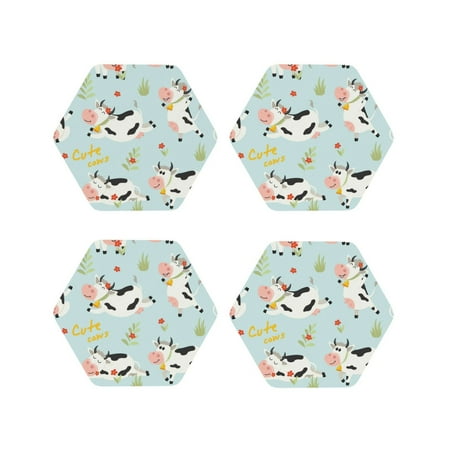 

Fuzoiu Cute Cows Print Leather Coasters Set Drink Coasters Set of 4 for Tabletop Protection Durable PVC Coasters Home Décor and Housewarming Gift-Hexagon