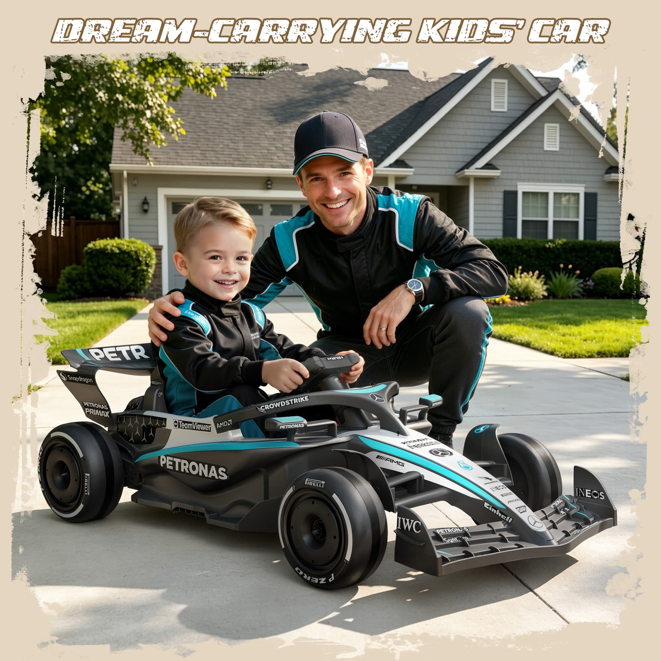 Mercedes-Benz F1 W16 Electric Go Kart, iYofe 12V Go Kart for Kids with Remote Control, Soft Start & Soft Stop, Built-in Music, Bluetooth, Ride on Toys for Kids 3-5