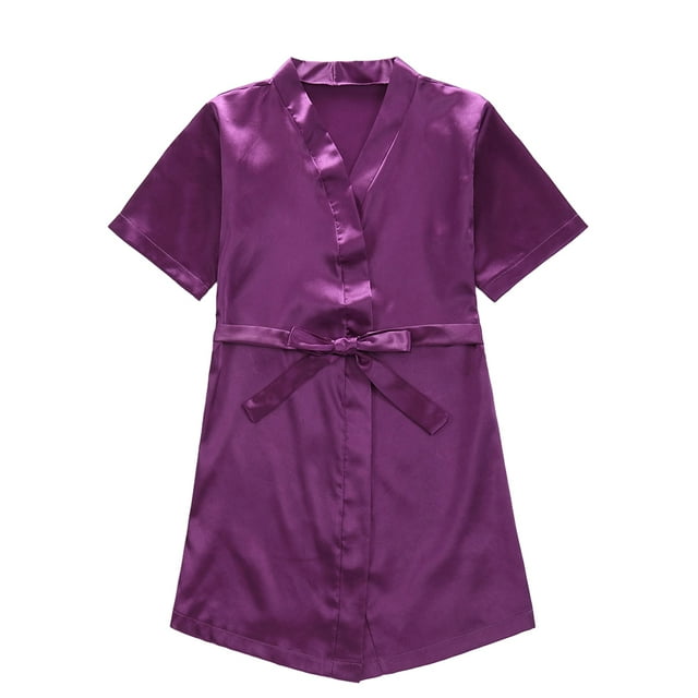 Qudderr Kids Baby Silky Satin Kimono Robe Solid Color Printing Bathrobe for Girls Boys Spring Fall Short Sleeve Night-Robe Toddler Soft Unisex Sleepwear for 1-7 Years