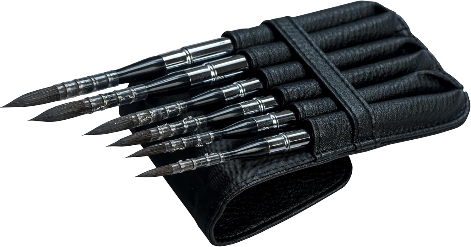Watercolor Professional Paint Brushes 873Round 6PCS Synthetic Squirrel Mixed Hair Watercolor Travel Pocket Brushes Set for Miniature for Art Supplies Face Detail Painting
