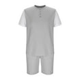 thumbnail image 4 of Aueoeo Mens Summer Track Suits 2 Piece Shorts Sets Short Sleeve Sweatsuit Outfits 1/4 Button Color Splicing Textured Shirts, 4 of 5