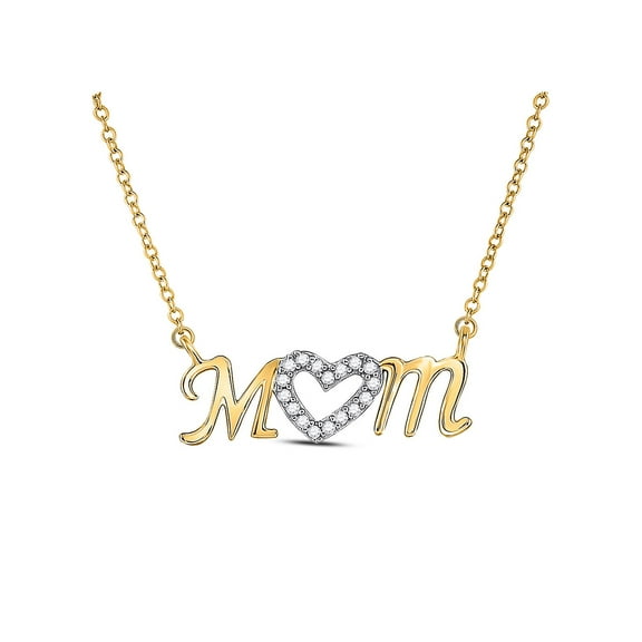 10kt Yellow Gold Womens Round Diamond Heart Mom Necklace 1/10 Cttw