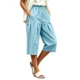 thumbnail image 6 of Guluxicc Women's Cotton Cropped Pants with Pockets Elastic Waist Wide Leg Capris for Everyday Wear Summer Casual Outfits, 6 of 9