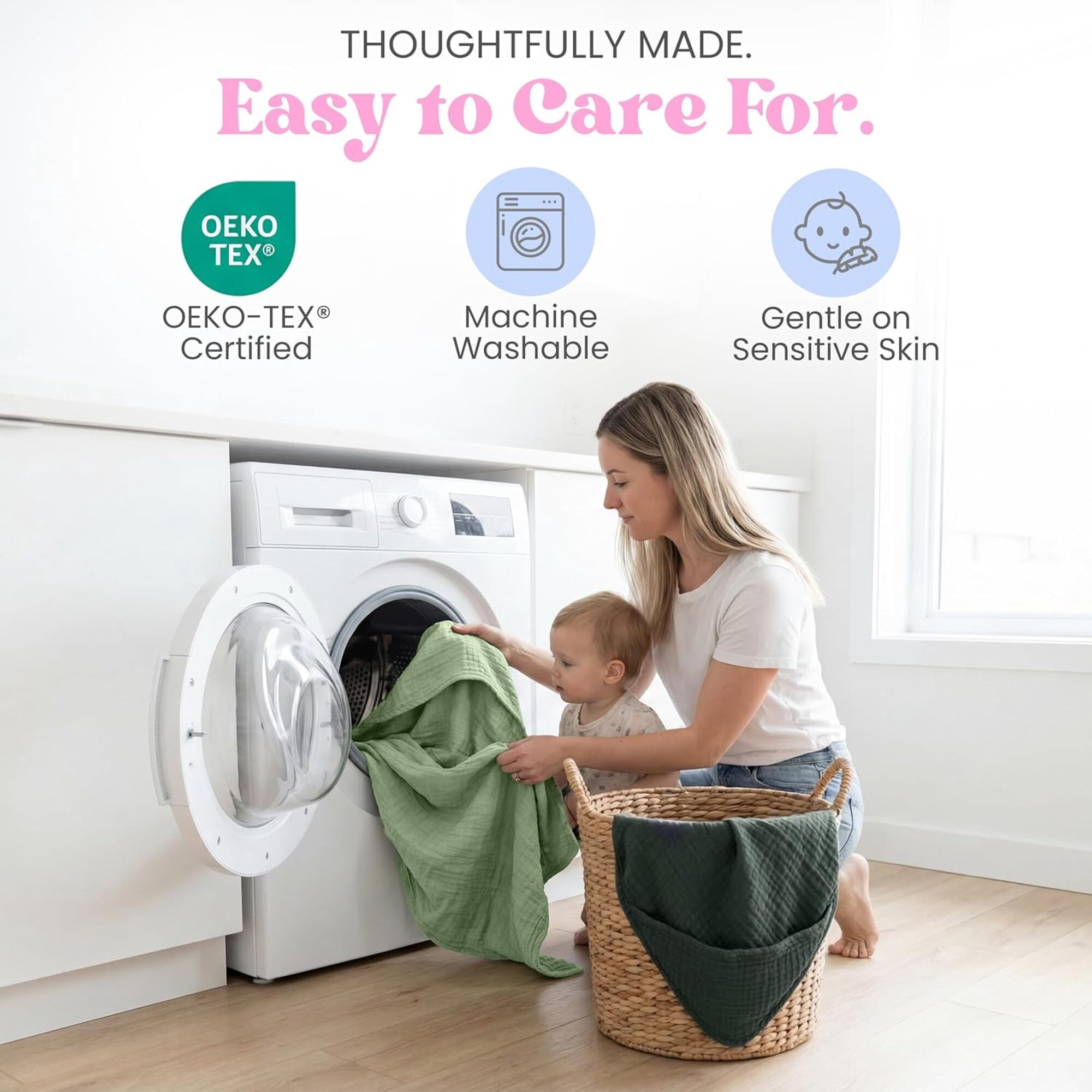 Mère & Moi: Muslin Hooded Baby Bath Towel – 2 Pack, Light & Dark Green - 30", Soft Cotton, Absorbent, Quick-Dry, Oeko-TEX, Pool-Water, Newborn-Toddler