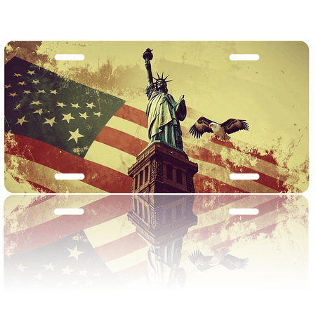 1 Pcs 2D Flat License Plate Covers & Frames, Statue of Liberty For Decorative Front, Waterproof For Decoration Aluminum License Plate Covers & Frames Cover For Men Women, 12" X 6"