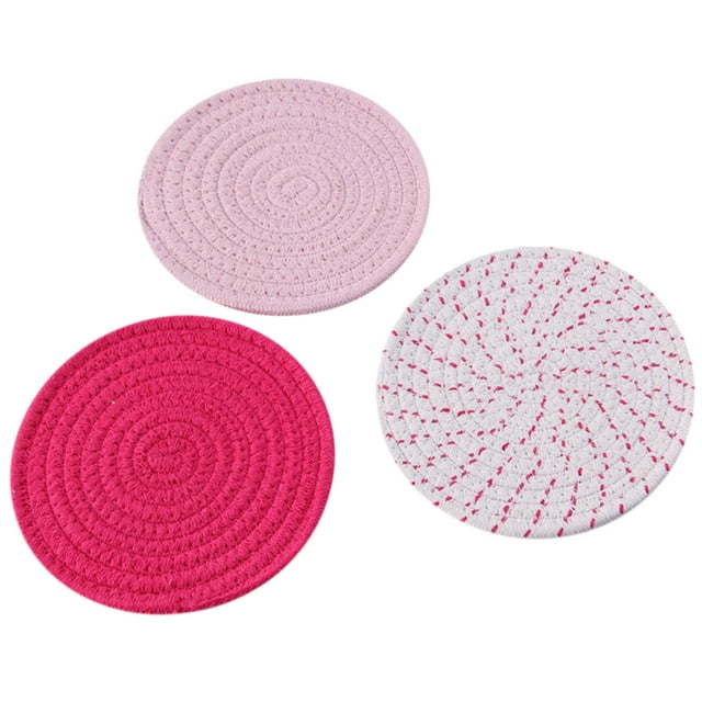 Pompotops Potholders Set Trivets Set Cotton Thread Weave Hot Pot Holders Set (Set Of 3) Stylish , Hot Mats,Spoon For Cooking And Baking By Diameter 7 Inches Clearance