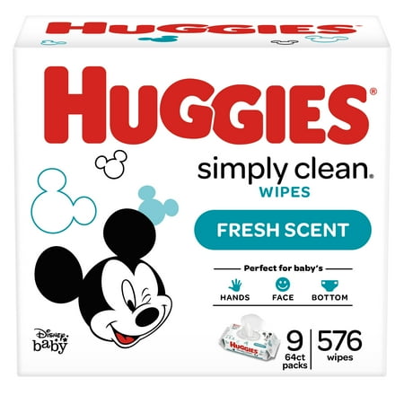 Huggies Simply Clean Scented Baby Wipes, 9 Flip-Top Packs (576 Wipes Total)