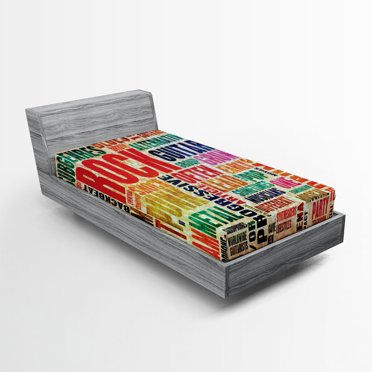 Ambesonne Retro Fitted Sheet, Music Rock 'n' Roll Poster, Twin XL Size, Multicolor