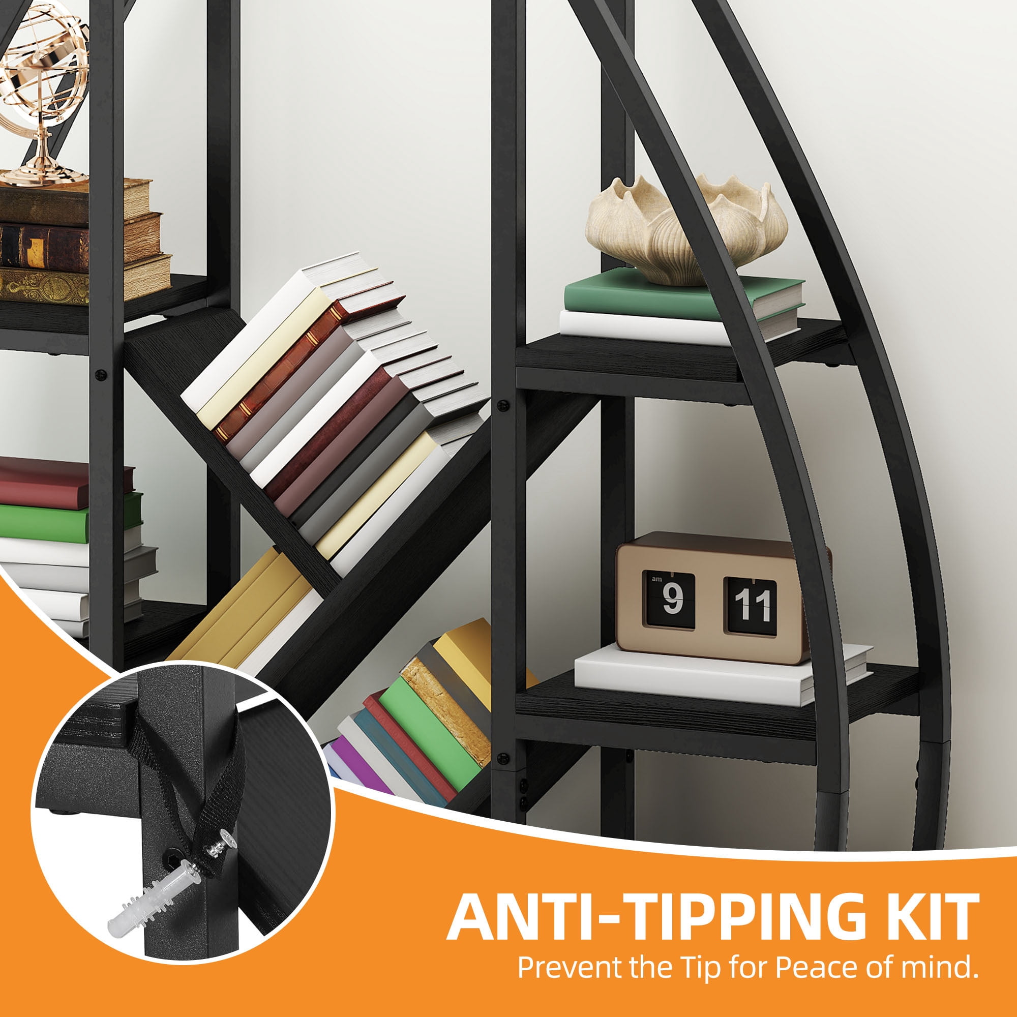Uforic Large Display Shelves Bookshelf for Living Room, Home Office, Black