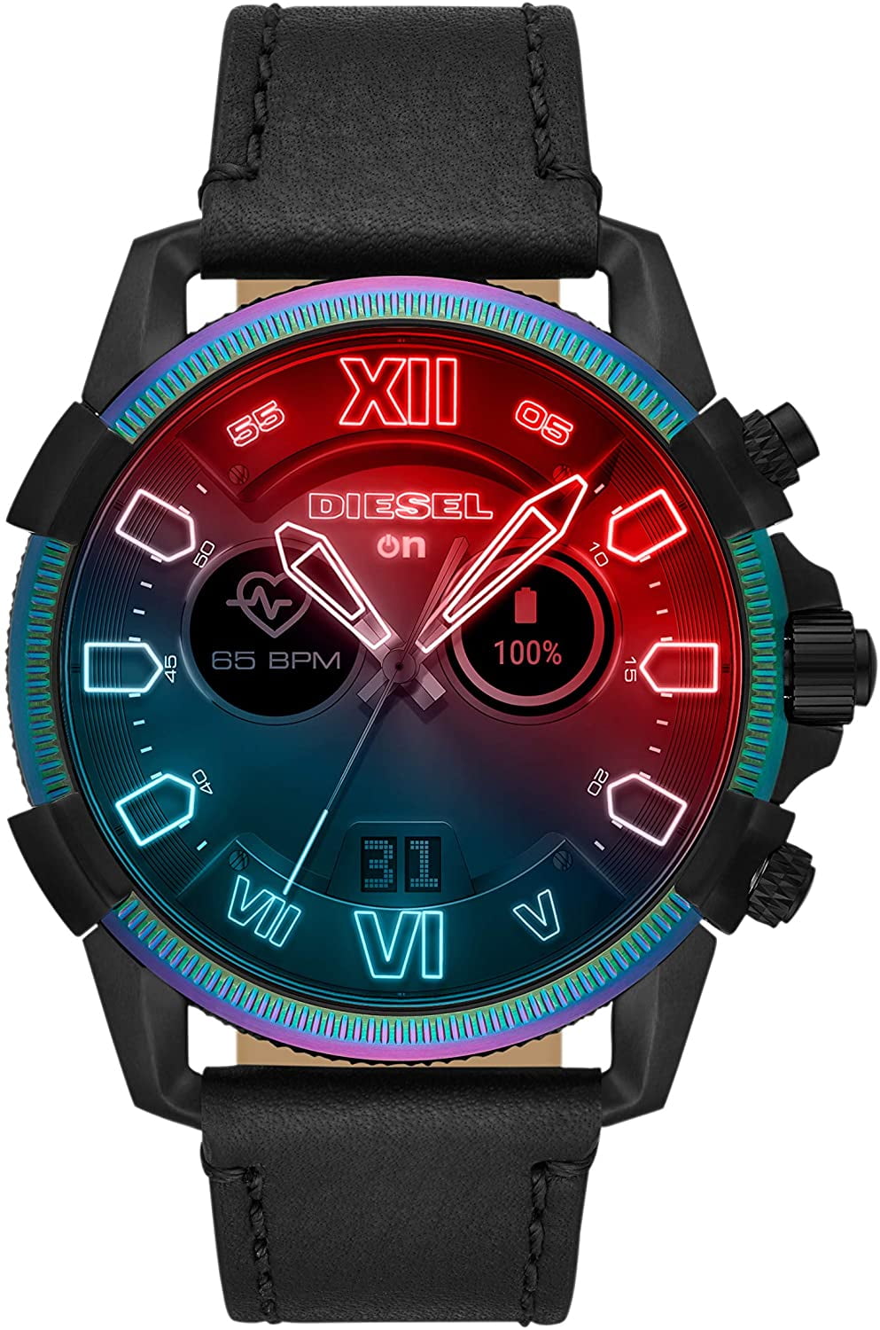 Diesel On Men's Full Guard 2.5 Touchscreen Stainless Steel and Leather Smartwatch, Black and