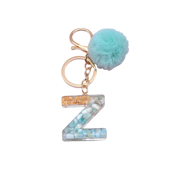 Citystores Letter Pendant Plush Ball Key Chain Resin Sequin Buckle Keyring Holder Charm Decoration
