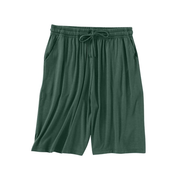 Giftesty Womens Knit Lounge Bermuda Shorts, Elastic Drawstring Waist Sleep Pajama Shorts with Side Pockets, Solid Color Plus Size Casual Home Wear Capri Pants