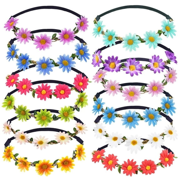 Kabuer Daisy Flower Headband Hair Band Flower Crown 12 Pcs Hair Accessories for Women Girls