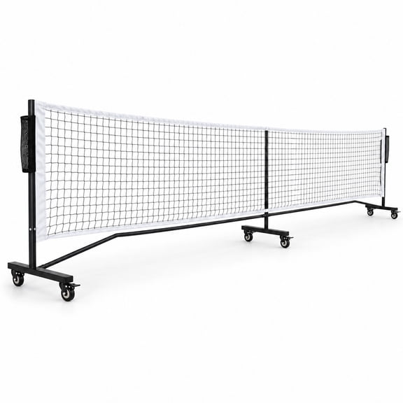 11 ft and 22 ft Pickleball Net Set with 6 Locking Wheels, White Trim