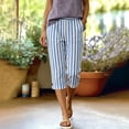 thumbnail image 6 of SHTXOZHI Womens Striped Capri Pants Linen Elastic Waist Straight Leg Capris Casual Travel Trousers with Pockets, 6 of 8