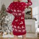 thumbnail image 4 of Vestido túnica corto de jacquard de alce ajustado para mujer Jerseys de ganchillo rojos Traje diario FLhrweasw Nuevo, 4 of 7