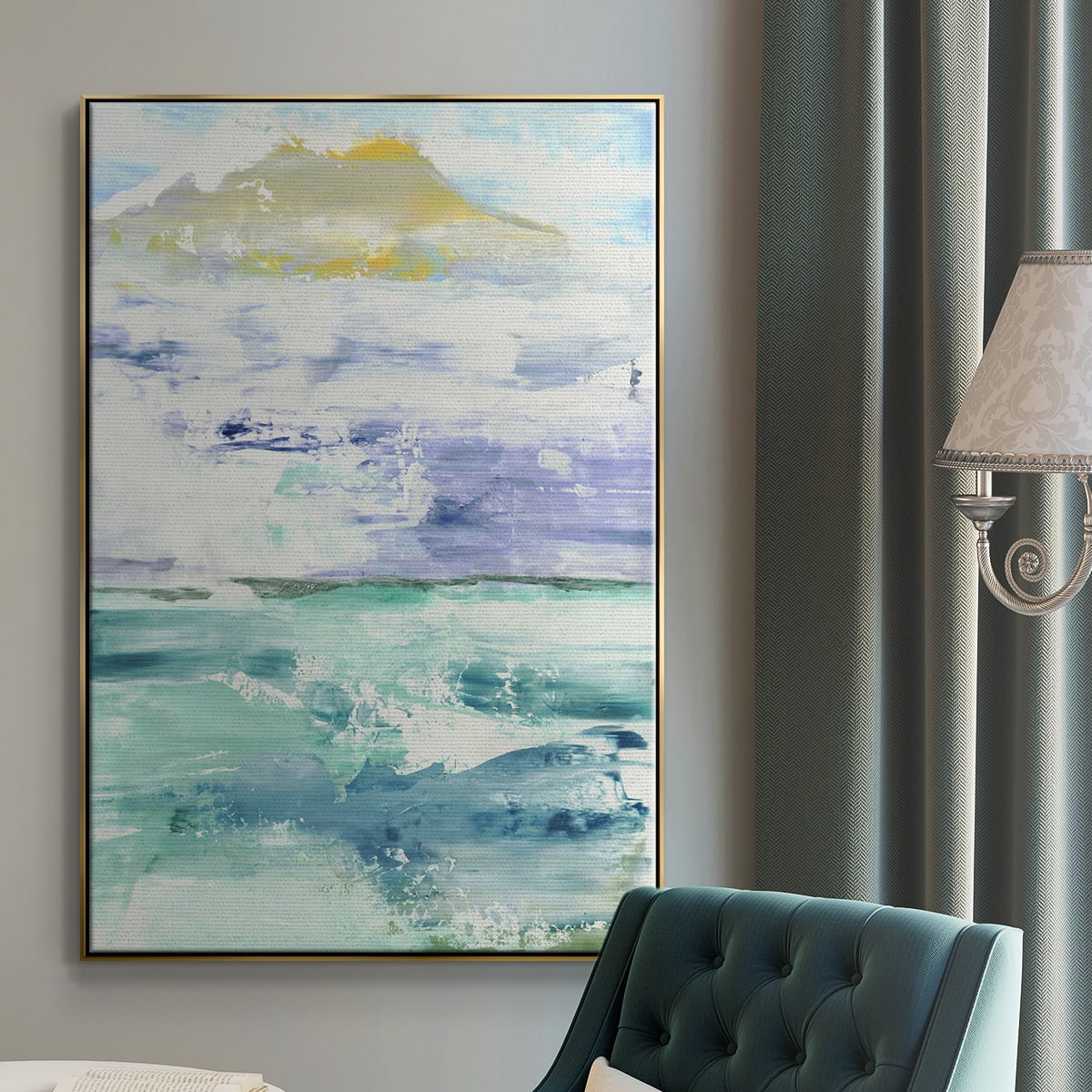 Fantasy Seascape Framed Premium Gallery Wrapped Canvas - Ready to Hang - 27 x 41 - Gold Floating Frame