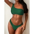thumbnail image 2 of ZAFUL Women Swimwear Snakeskin Leopard Print One Shoulder Reversible Bikini Set Medium Forest Green XL, 2 of 7