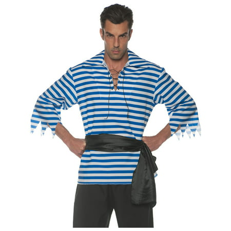 Men's Blue And White Striped Pirate Costume Shirt