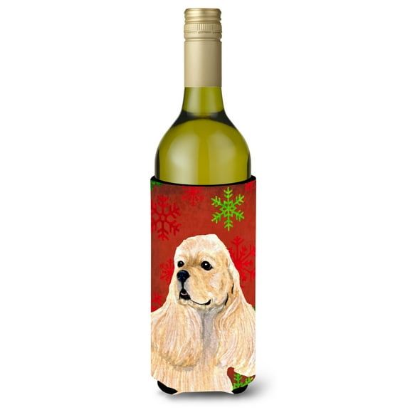 Buff Cocker Spaniel Red Green Snowflakes Christmas Wine Bottle Hugger