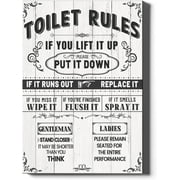 Bathroom Canvas Wall Art Rustic Funny Toilet Rules Wall Decor Prints Sign Wood Background Bath Room Picture Artwork Modern Home Decor Size 12 X 16 inch Framed Ready to Hang