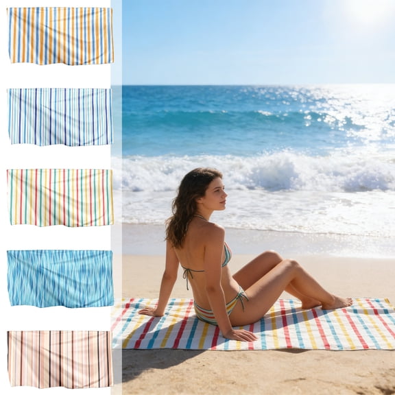 Hvmvliv Lightweight Microfiber Beach Towel Beach Blanket with Color Stripe Pattern,Size 59X29.5in,Sand-Resistant,Quick-Drying and Highly Absorbent,Soft and Breathable for Beach Multicolor-D