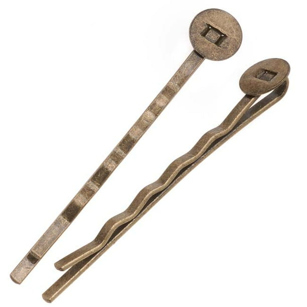 Antiqued Brass Metal Bobby Pins With 8mm Pad For Gluing (10 Bobby Pins