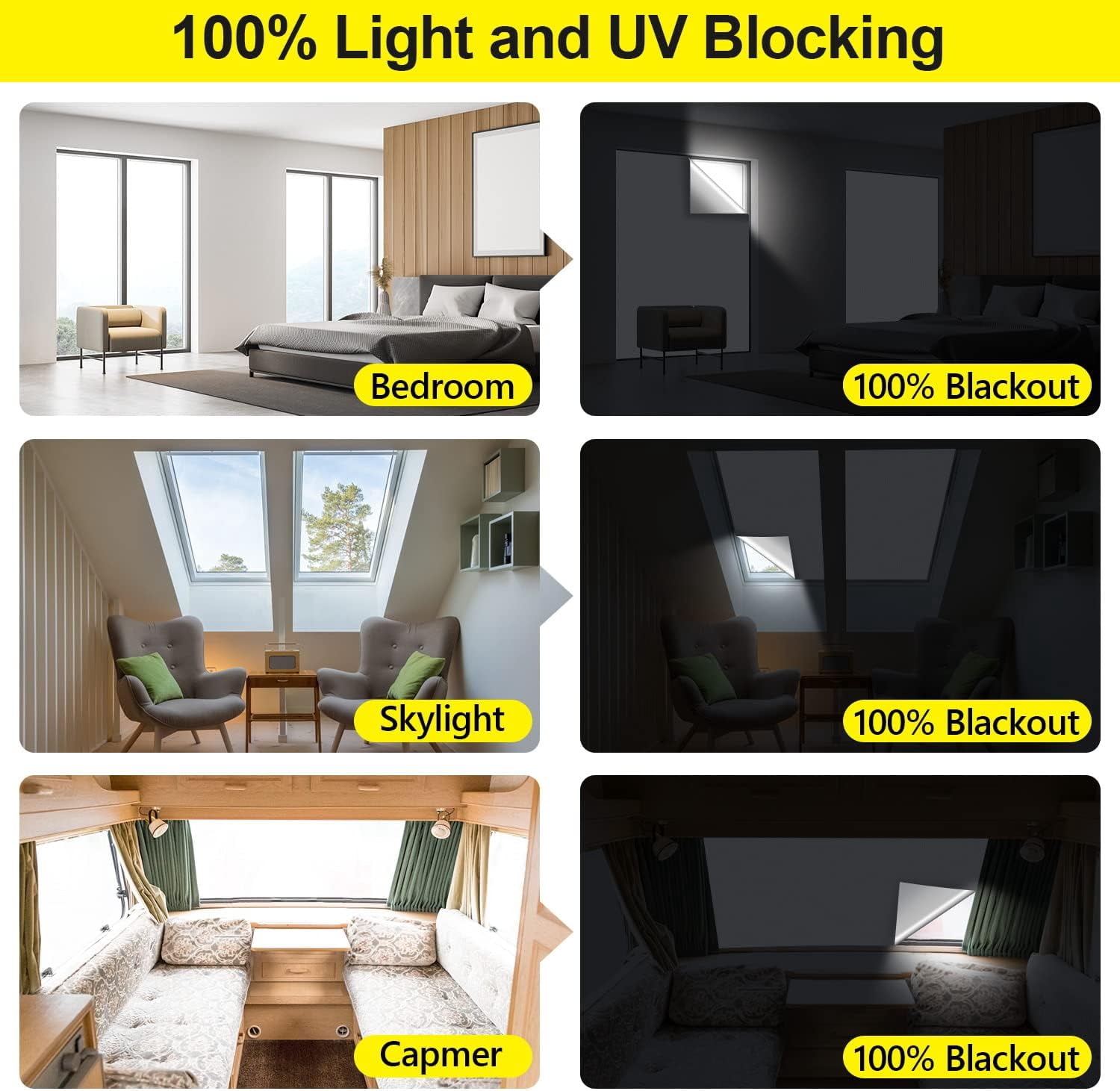 Blackout Curtains for Bedroom, Portable 100% Black Out Window Cover Film, Cuttable Blackout Shades Fabric Sheet, No Drill Window Blinds, Sun Heat Light Blocker for Travel Media Dorm, 57'' W