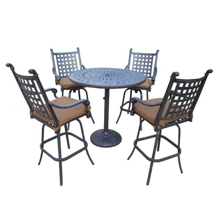 5 Piece Aged Black Finish Aluminum Outdoor Furniture Patio Bar Set 5 Piece Aged Black Finish Aluminum Outdoor Furniture Patio Bar Set Tan Cushions
