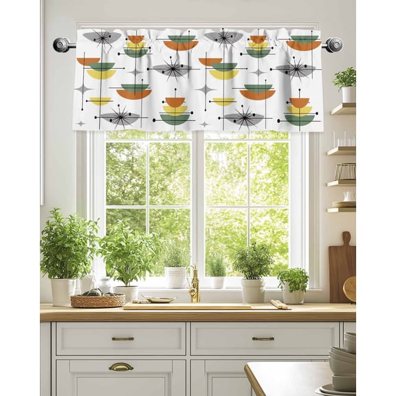 Curtain Valance for Windows,Mid Century Abstract Geometric Kitchen Valances Rod Pocket Short Curtains,Retro Color Block Window Treatment Panel for Bedroom Bathroom 54"x18"