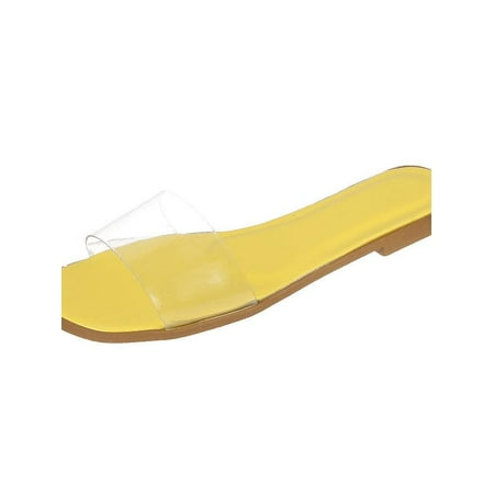 

MarinaVida Clear Band Flat Slide Sandals for Women Open Toe Lightweight Slip-Resistant Beach Slippers Sandal