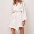 thumbnail image 2 of WZXFASHION Robe d'Intérieur pour Femmes, Couleur Unie, Col en V, Manches Longues, à Lacets, Grande Taille, Douce et Confortable, Style Décontracté, Chemise de Nuit, Vêtements de Nuit pour Femmes, Blanc, M, 2 of 9