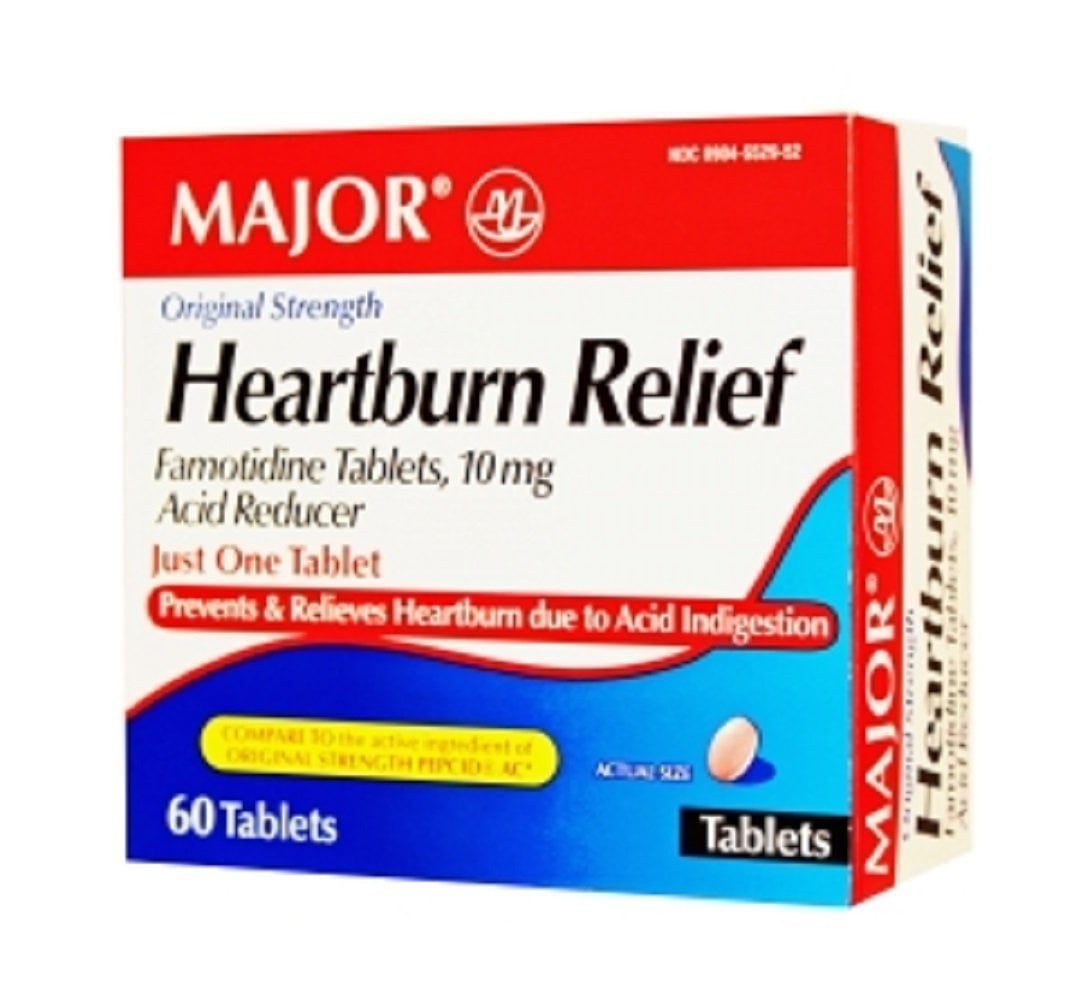 Major Heartburn Relief Tabs Famotidine10 Mg Pink 60