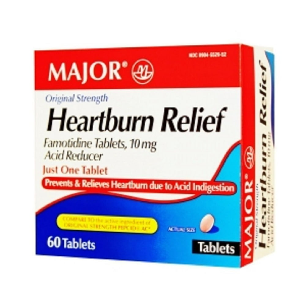 Major Heartburn Relief Tabs Famotidine10 Mg Pink 60 Tablets Upc 309045529522