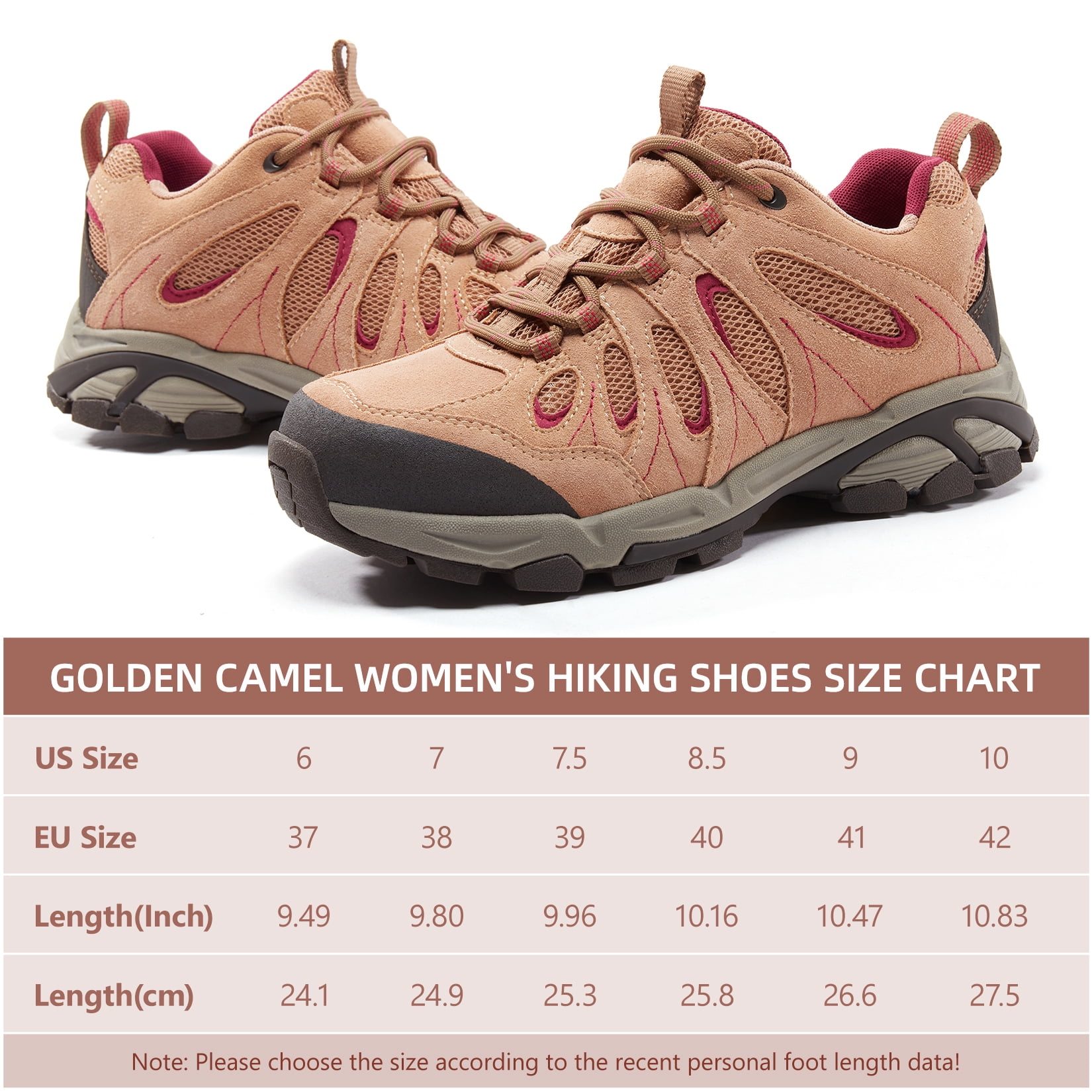 CAMEL CROWN Women's Hiking Shoes Outdoor Leather Breathable Lightweight Sneaker Low Cut for Walking Trekking