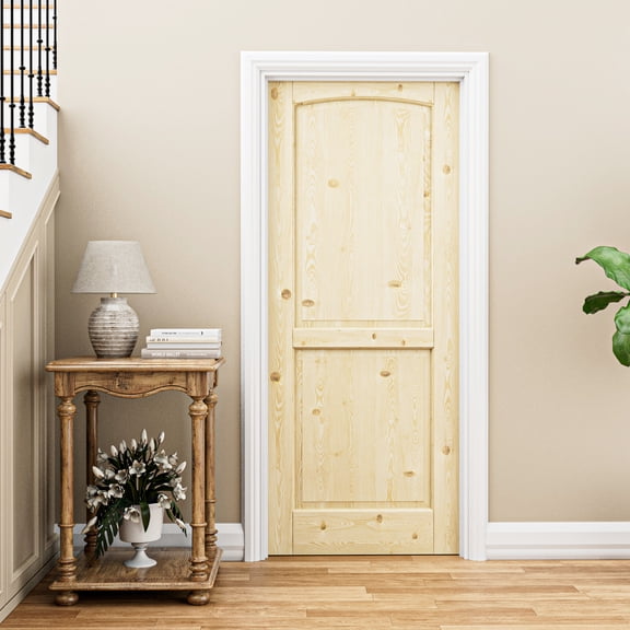 36" x 80" 2 Panel Door Slab Interior Pine Solid Wood Pantry Door With Jamb/Door Seal Strip