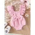 thumbnail image 3 of Musuos Infant Baby Girl Summer Romper 3 6 12 18Months Solid Color Flower Flying Sleeve Scoop Neck Bow Jumpsuit, 3 of 10