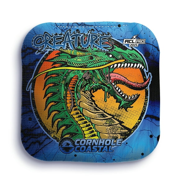 Cornhole Coastal Set of 4 Regulation Professional Dual Sided ACL Pro Approved Cornhole Bags for Corn Hole Toss Games - For All Skill Levels (Creature, Dragon Blue)