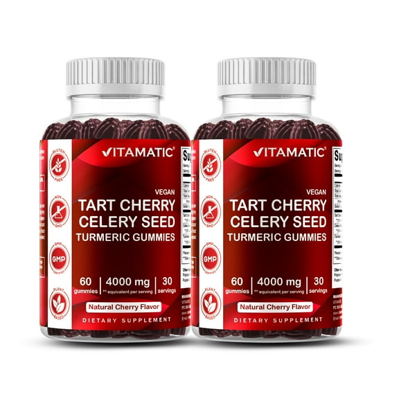 2 Pack Vitamatic Tart Cherry with Celery Seed Gummies - 4000 mg Serving - Powerful Uric Acid Cleanse for Joint Comfort, Healthy Sleep Cycles & Muscle Recovery