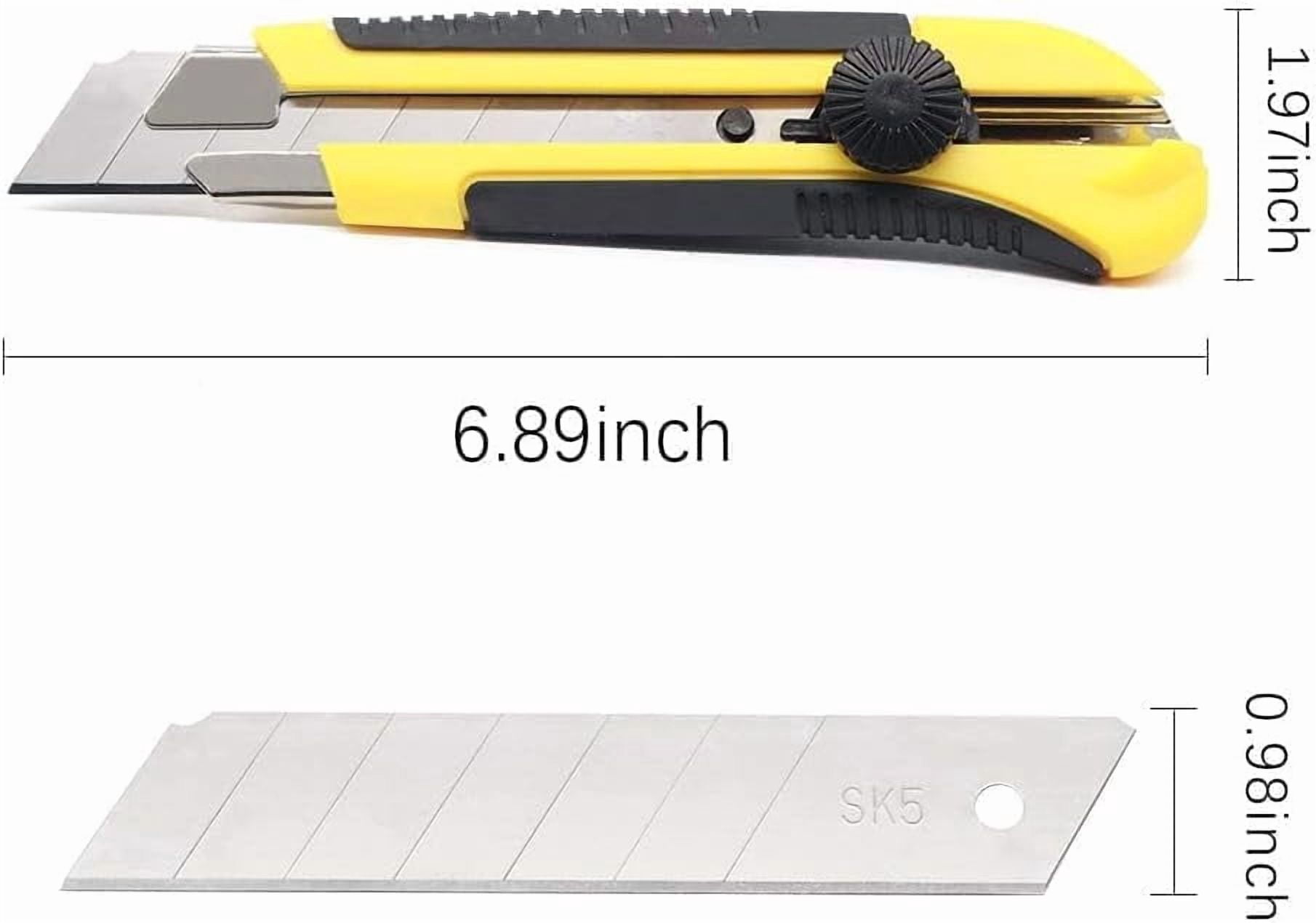 25MM Heavy Duty Utility Knife, Box Cutter with 10pcs -5 Retract Blades, Snap-Off Cutters with Rubber Grip for Cardboard, Boxes, DIY Crafts