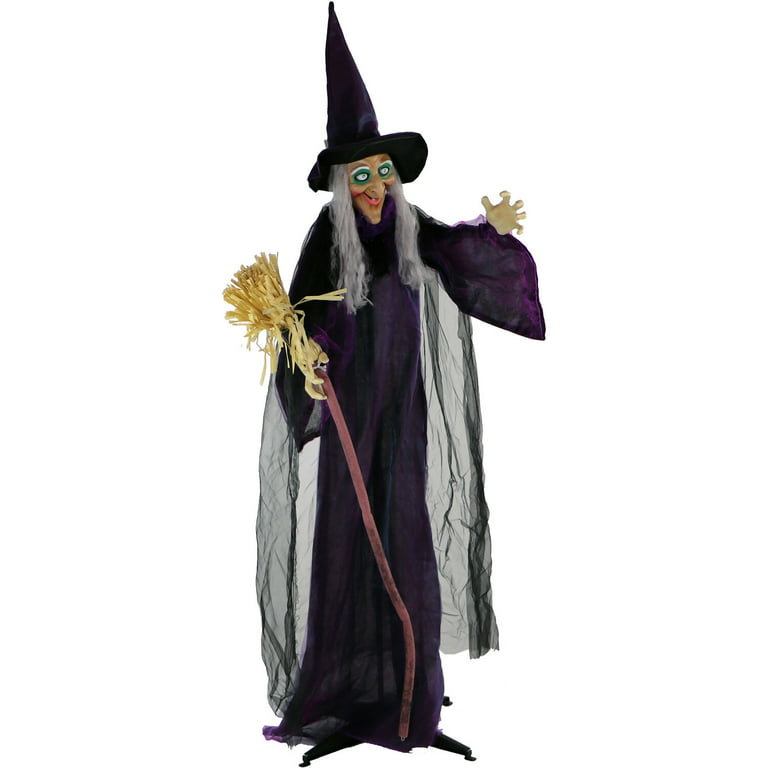 Haunted Hill Farm Life-Size Animated Talking Witch w/ Broomstick ...