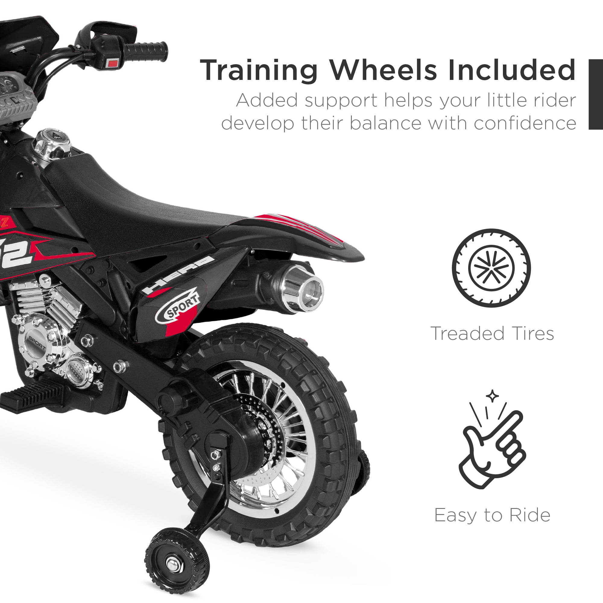 Best Choice Products 6V Kids Electric Battery Powered Ride On Motorcycle w/ Training Wheels, Lights, Music - Black