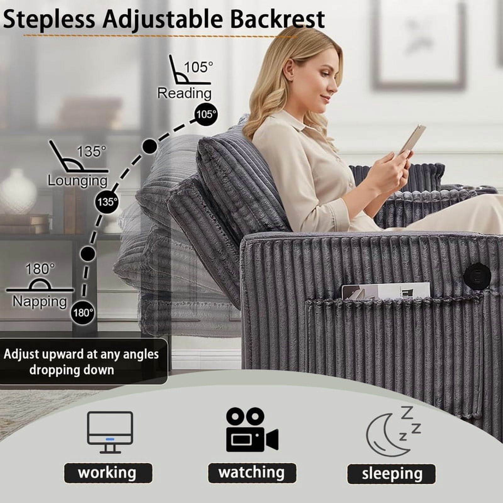 Howcool 65" 3-in-1 Convertible Sleeper Sofa Bed, Corduroy Pull Out Loveseat Futon Couch with Cup Holders & USB Charging Ports for Living Room Apartment, Dark Grey
