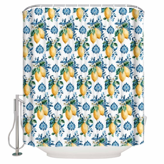 Shower Curtain Bathroom Set Lemon Summer Flower Baroque Style Waterproof Fabric Shower Curtains with Grommets&Hooks Watercolor Floral Seamless Privacy Bath Curtain for Bathtub 36x72in