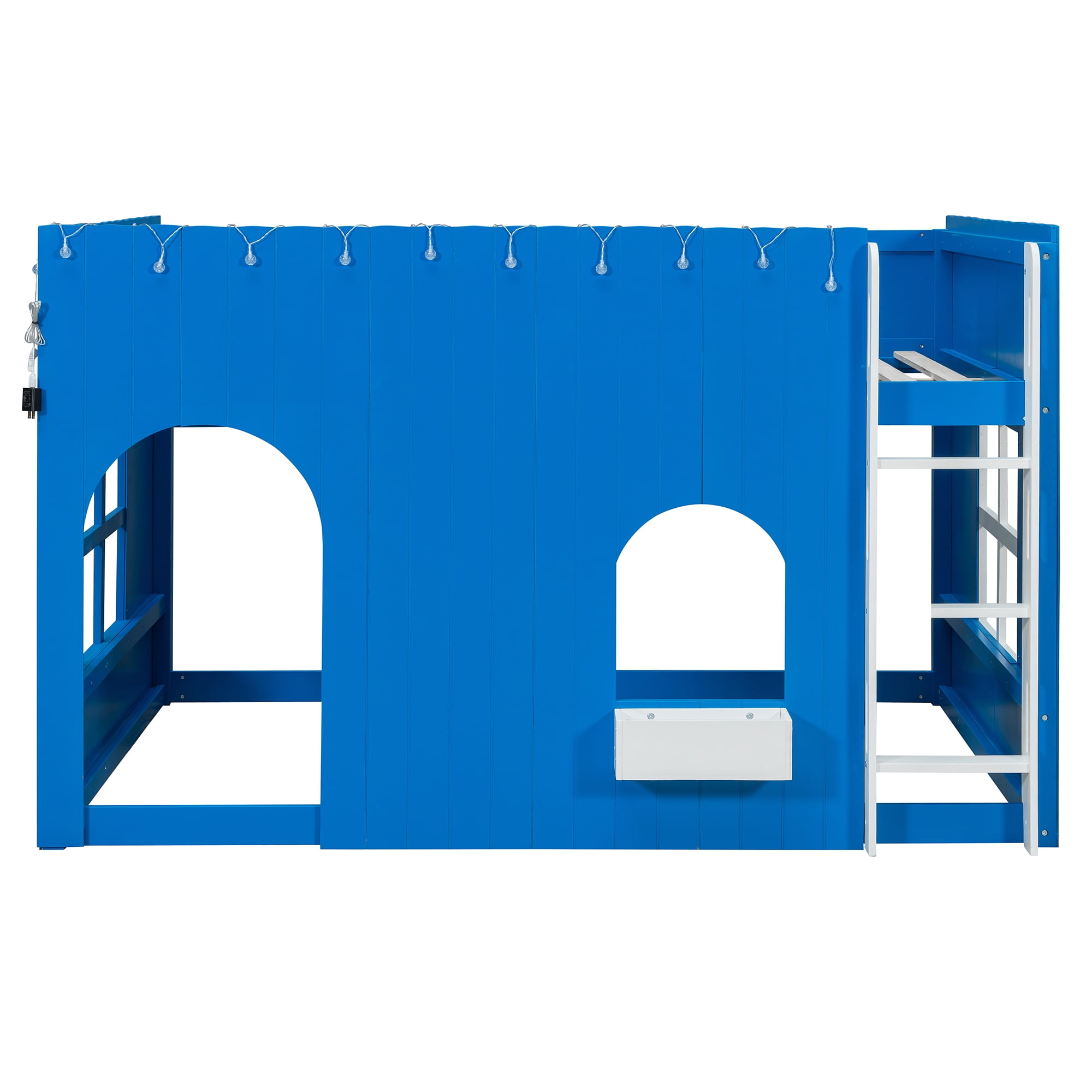 Mintazer Full House Loft Bed with LED Lights, Kids Playhouse Bed with Ladder, Blue