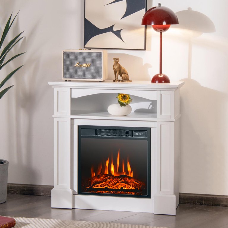 32 Electric Fireplace w/Mantel and Remote Control, Freestanding Heater  w/3-Level Adjustable Flame Brightness u0026 Overheat Protection, White -  Walmart.com